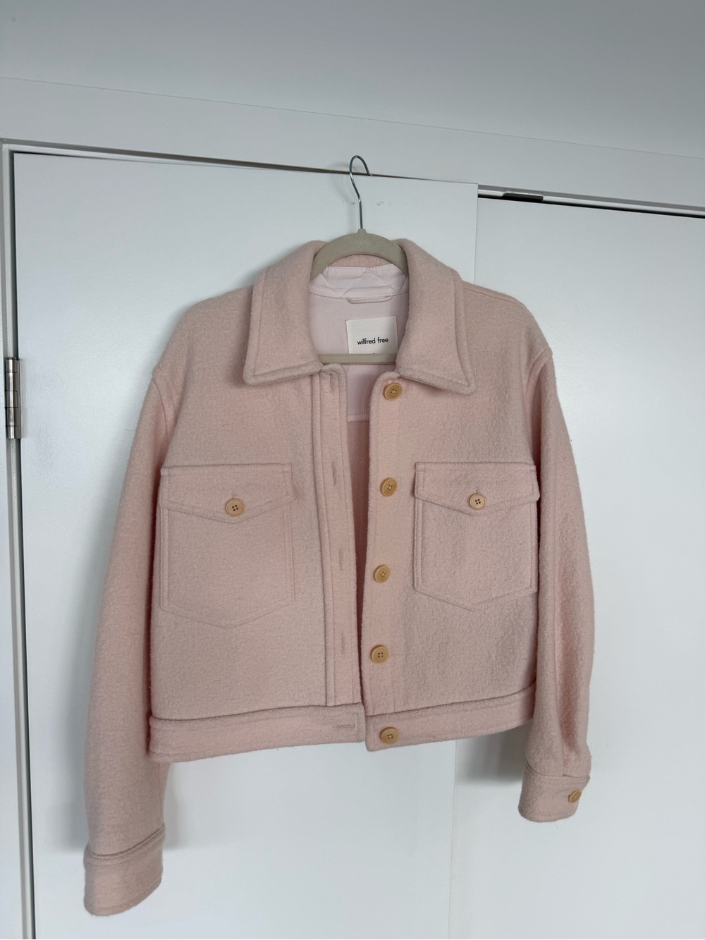 Wilfred Pale Pink Wool-Blend Cropped Shacket